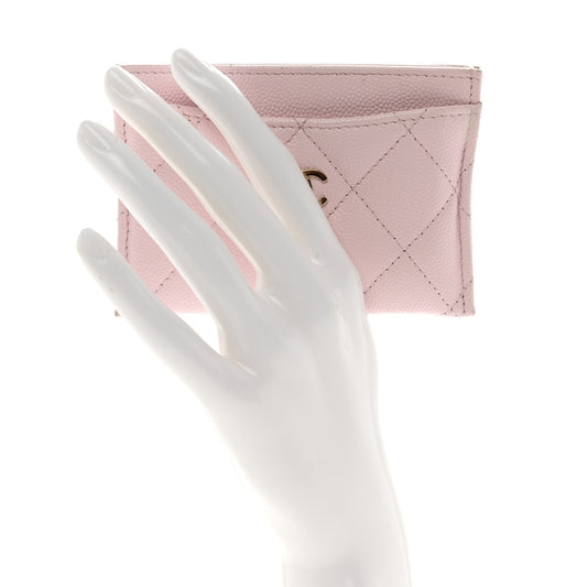 Caviar Quilted Card Holder Light Pink