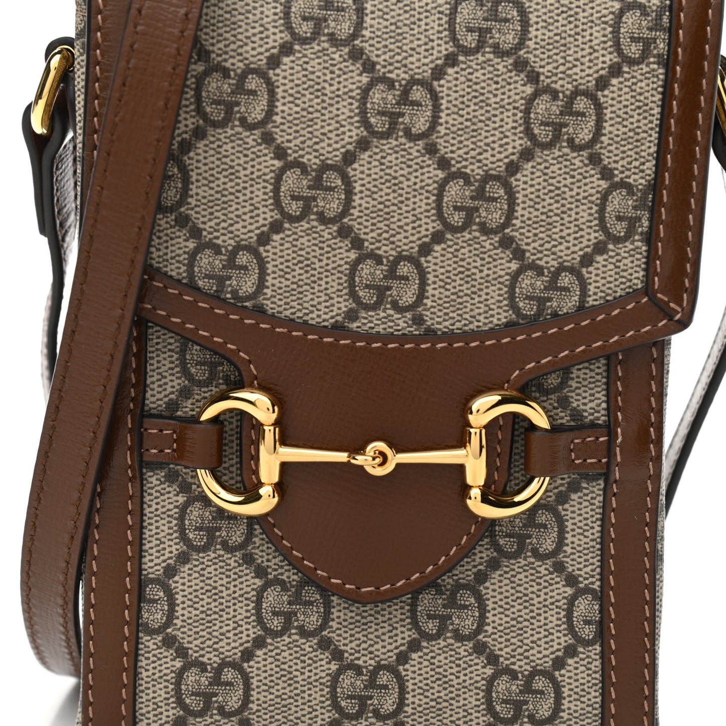 GG Supreme Monogram Mini Horsebit 1955 Crossbody Bag Beige Brown Sugar