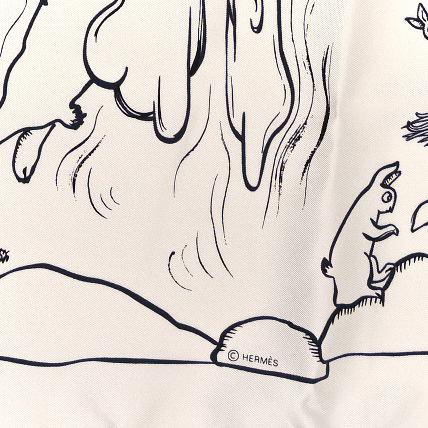Hermes Silk Mille Et Un Lapins Scarf 90 White Black 3 of 3
