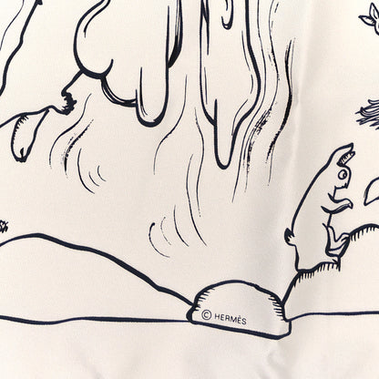 Hermes Silk Mille Et Un Lapins Scarf 90 White Black 3 of 3