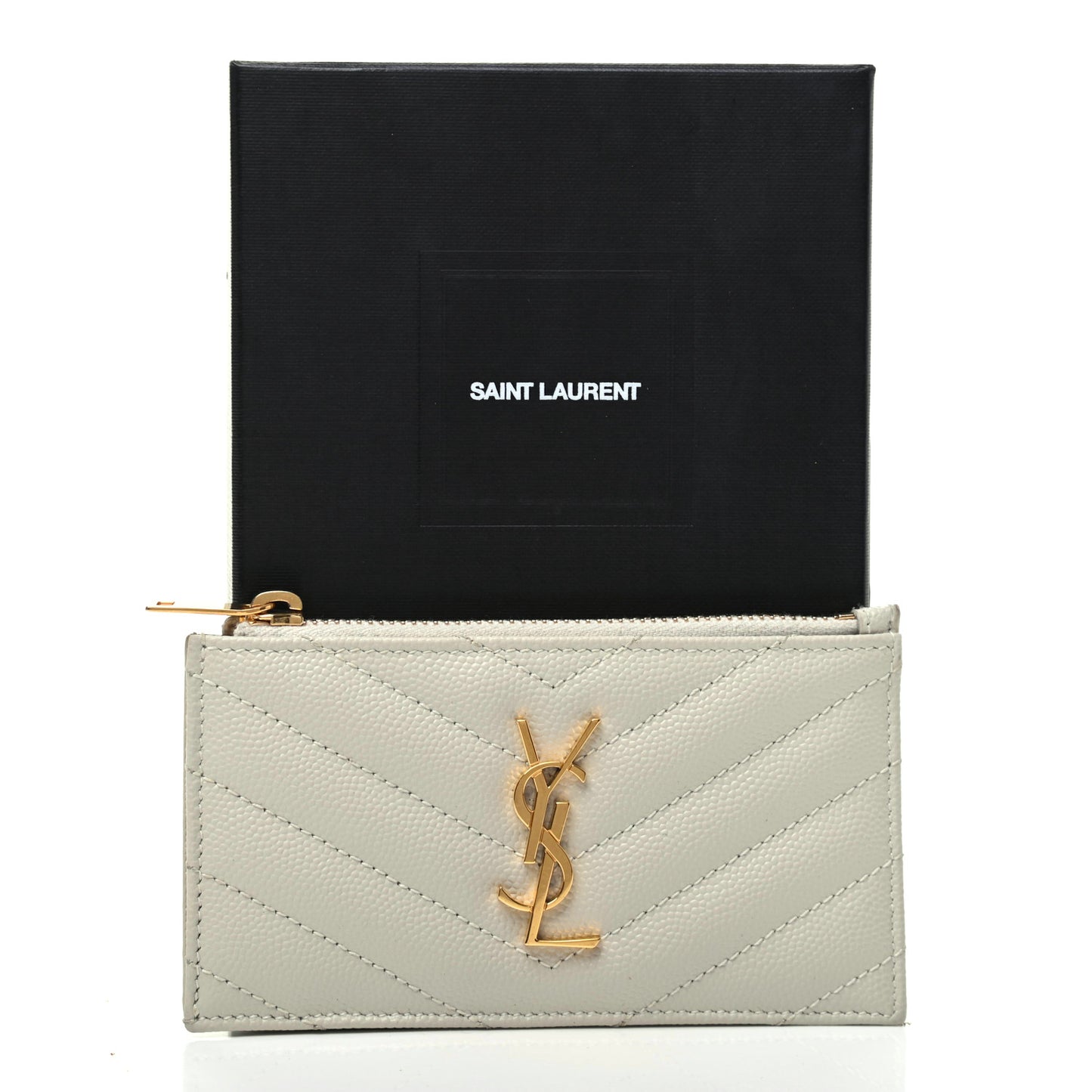 Grain De Poudre Matelasse Chevron Monogram Fragments Zippered Card Case Crema Soft