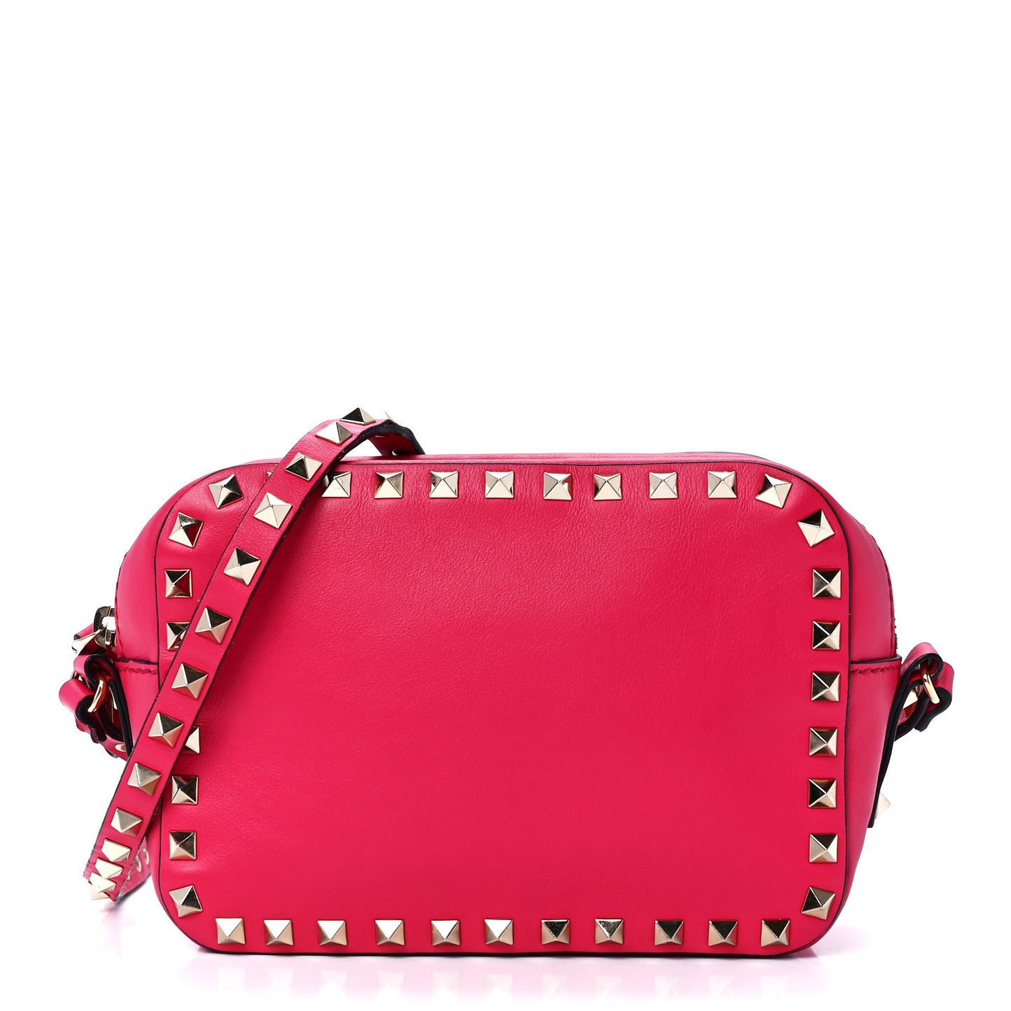 Calfskin Rockstud Camera Crossbody Bag Deep Fuxia