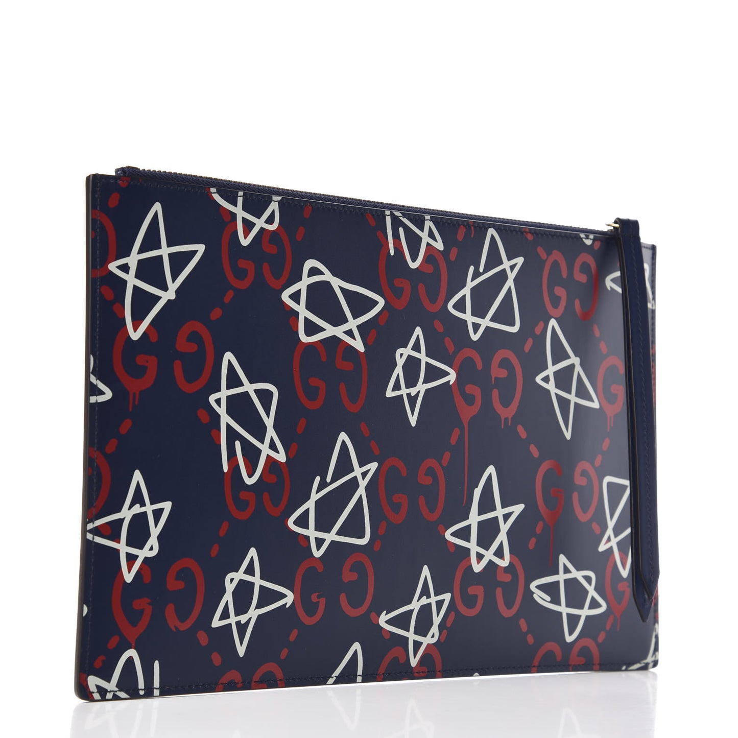 Calfskin GucciGhost Print Pouch Blue Agata Hibiscus Red