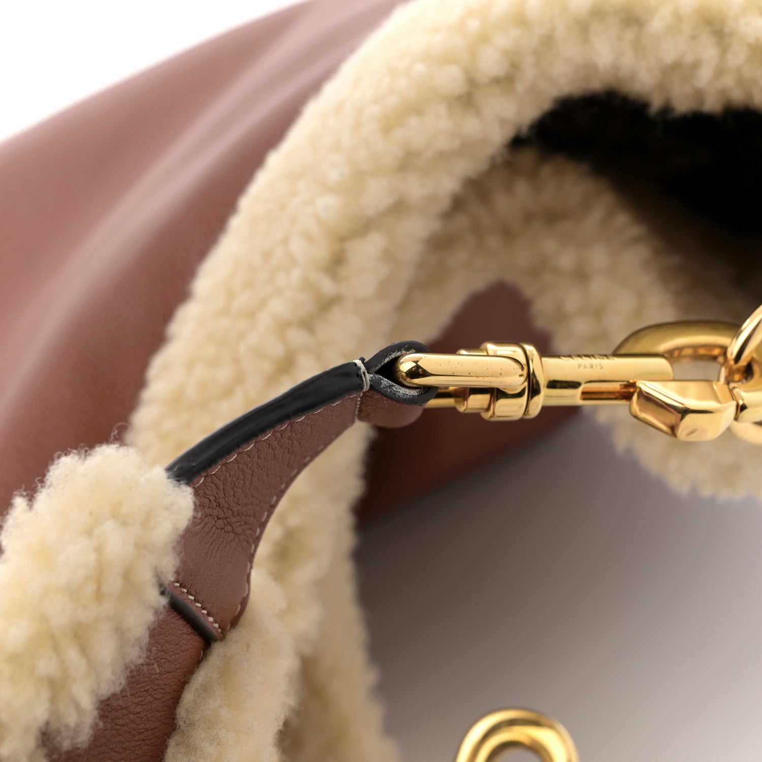 Celine Supple Calfskin Shearling Large Leandre Hobo Brown 1770502