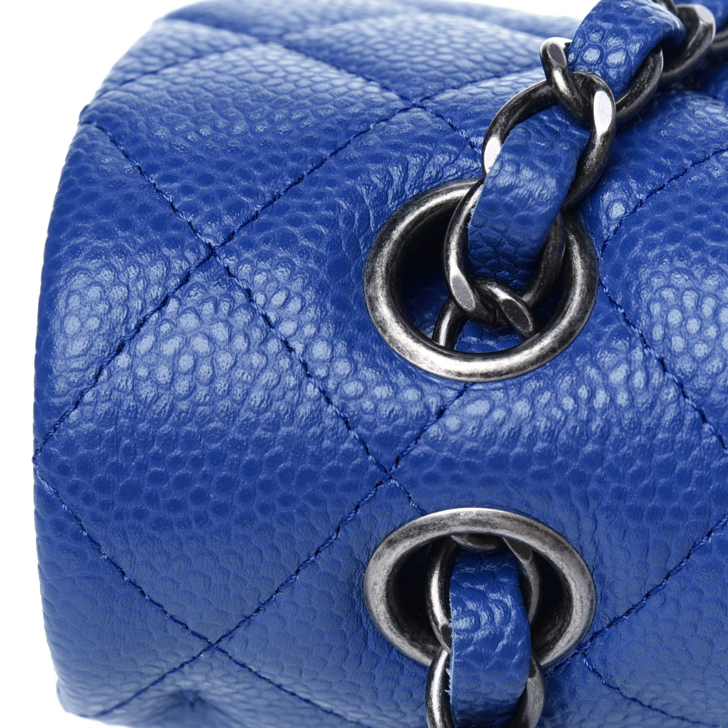 Caviar Quilted Medium Double Flap Blue