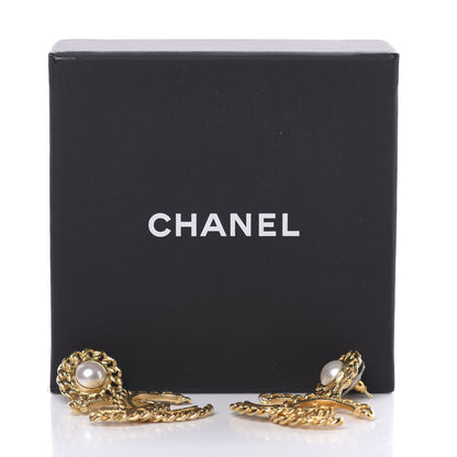 Chanel Metal Pearl CC Chain Drop Earrings Gold 5 of 5