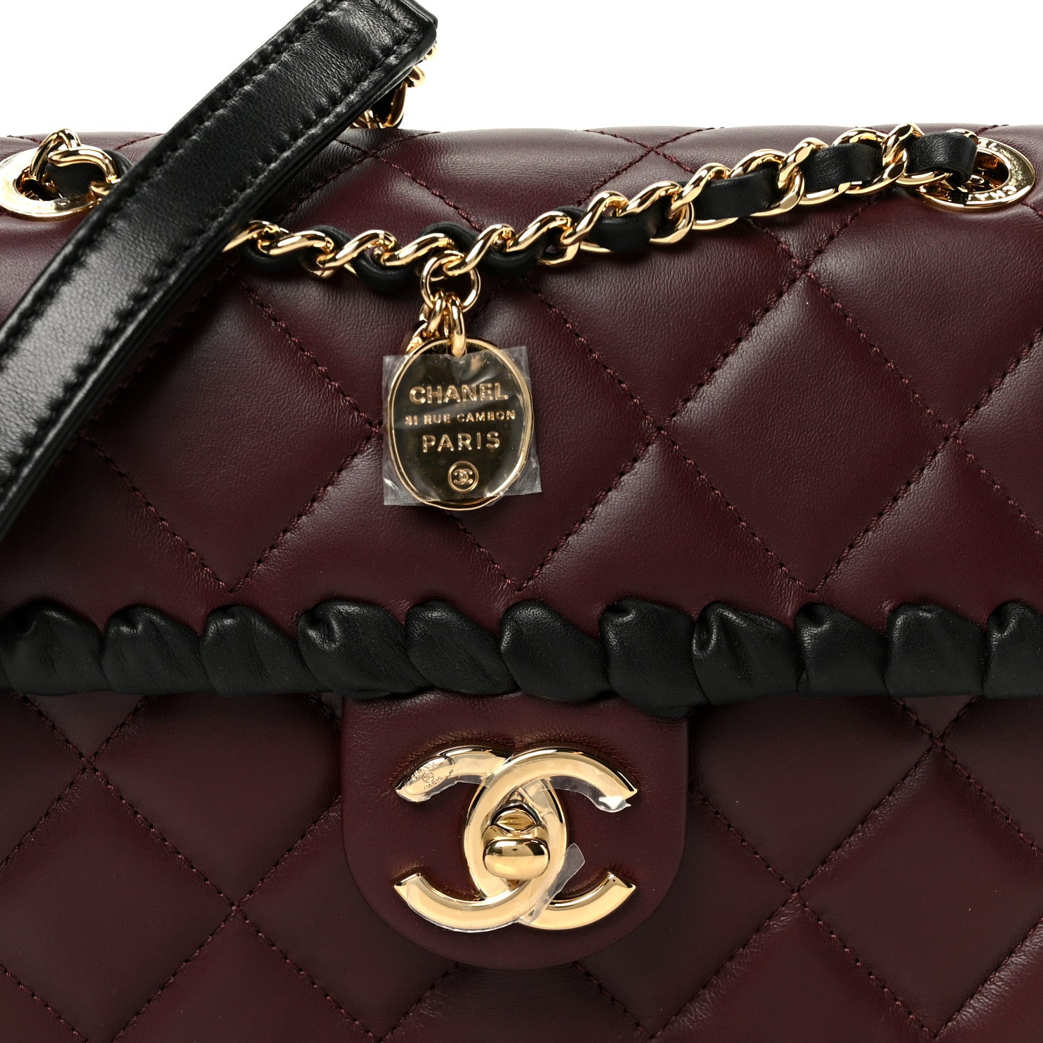 Chanel Lambskin Braided Calfskin Mini Flap Bag Dark Burgundy Black 10 of 12