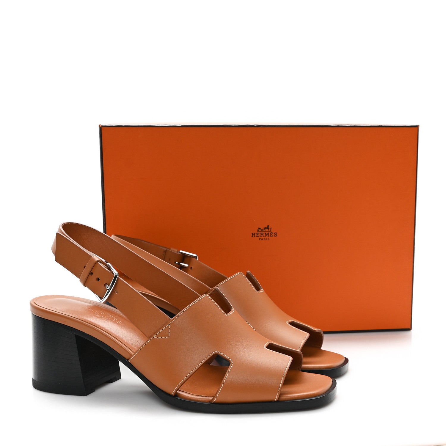 Hermes Calfskin Elbe 60 Sandals 38 Marron Glaise 10 of 10