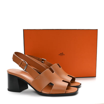 Hermes Calfskin Elbe 60 Sandals 38 Marron Glaise 10 of 10