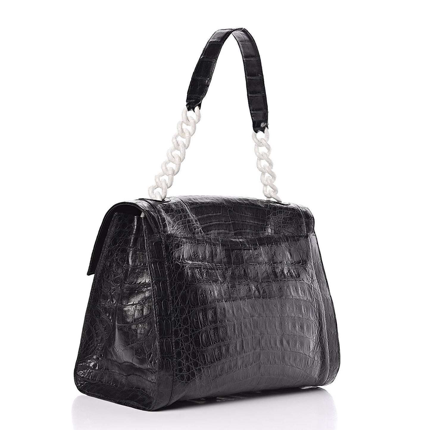 Crocodile Chain Flap Bag Black