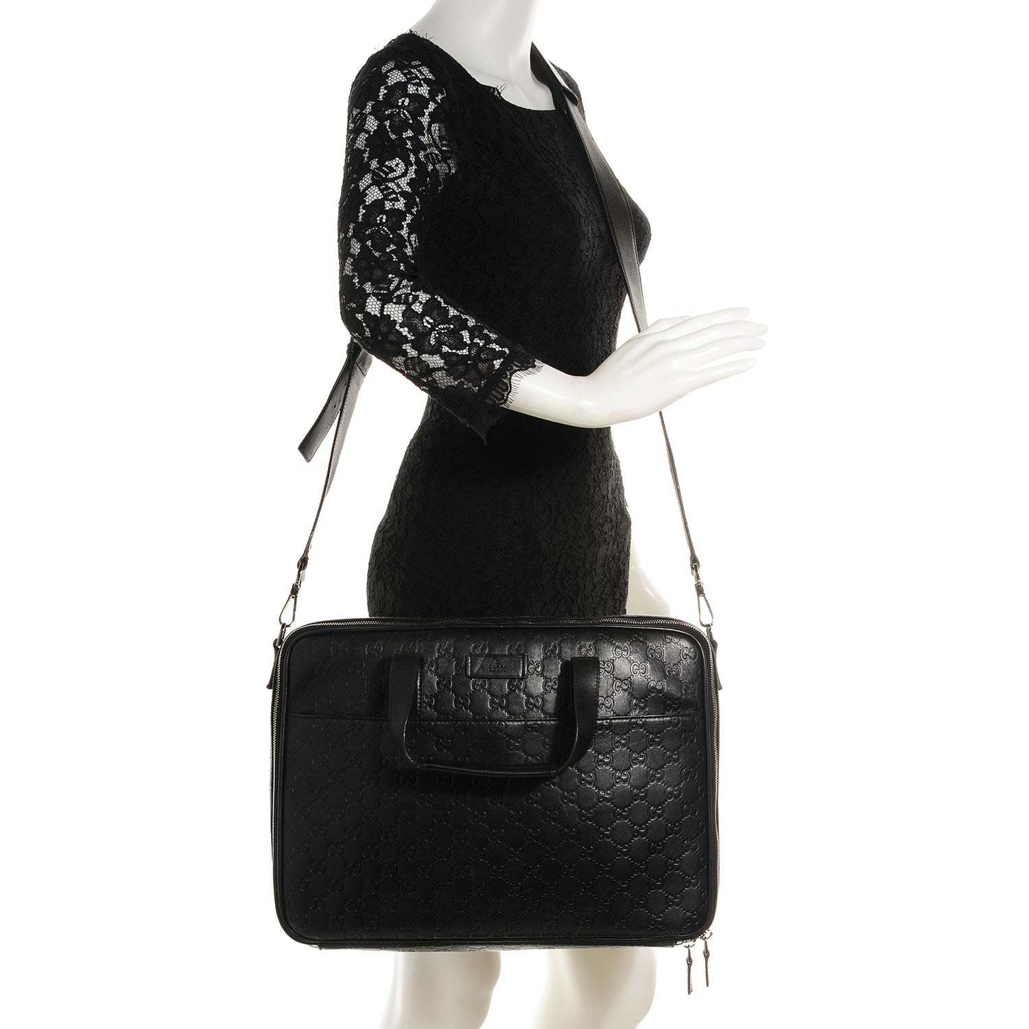 Gucci Guccissima Large Laptop Briefcase Black 2 of 7