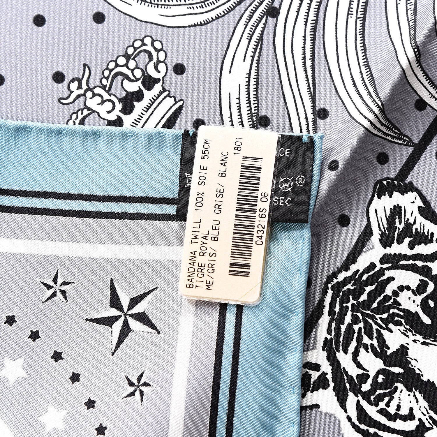 Hermes Silk Tigre Royal Bandana Scarf 55 Gris Bleu Grise Blanc 5 of 5