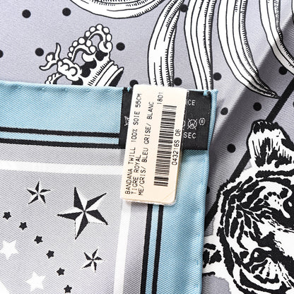 Hermes Silk Tigre Royal Bandana Scarf 55 Gris Bleu Grise Blanc 5 of 5