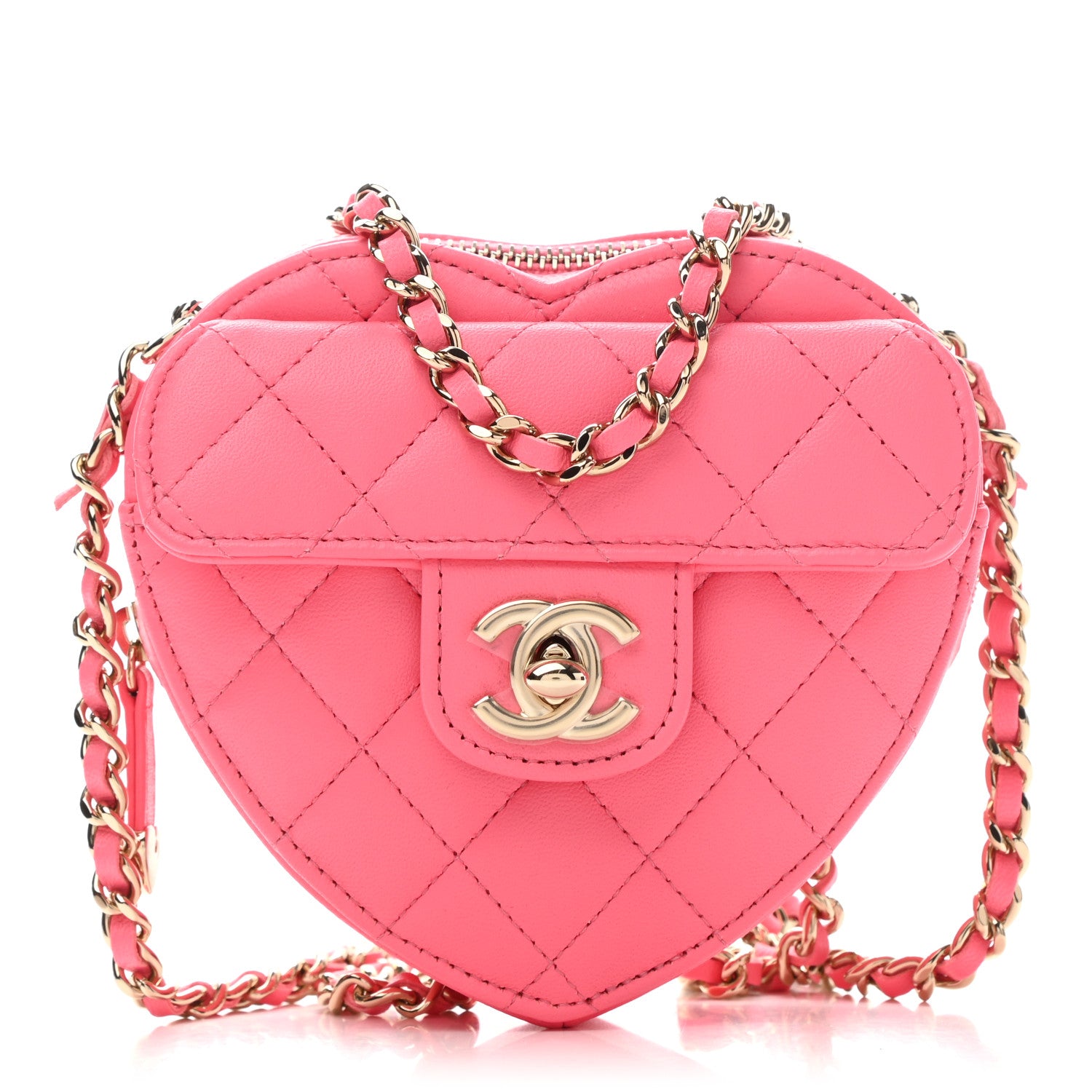 Chanel Lambskin Quilted CC In Love Heart Clutch With Chain Pink 1 of 11