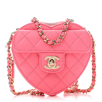 Chanel Lambskin Quilted CC In Love Heart Clutch With Chain Pink 1 of 11
