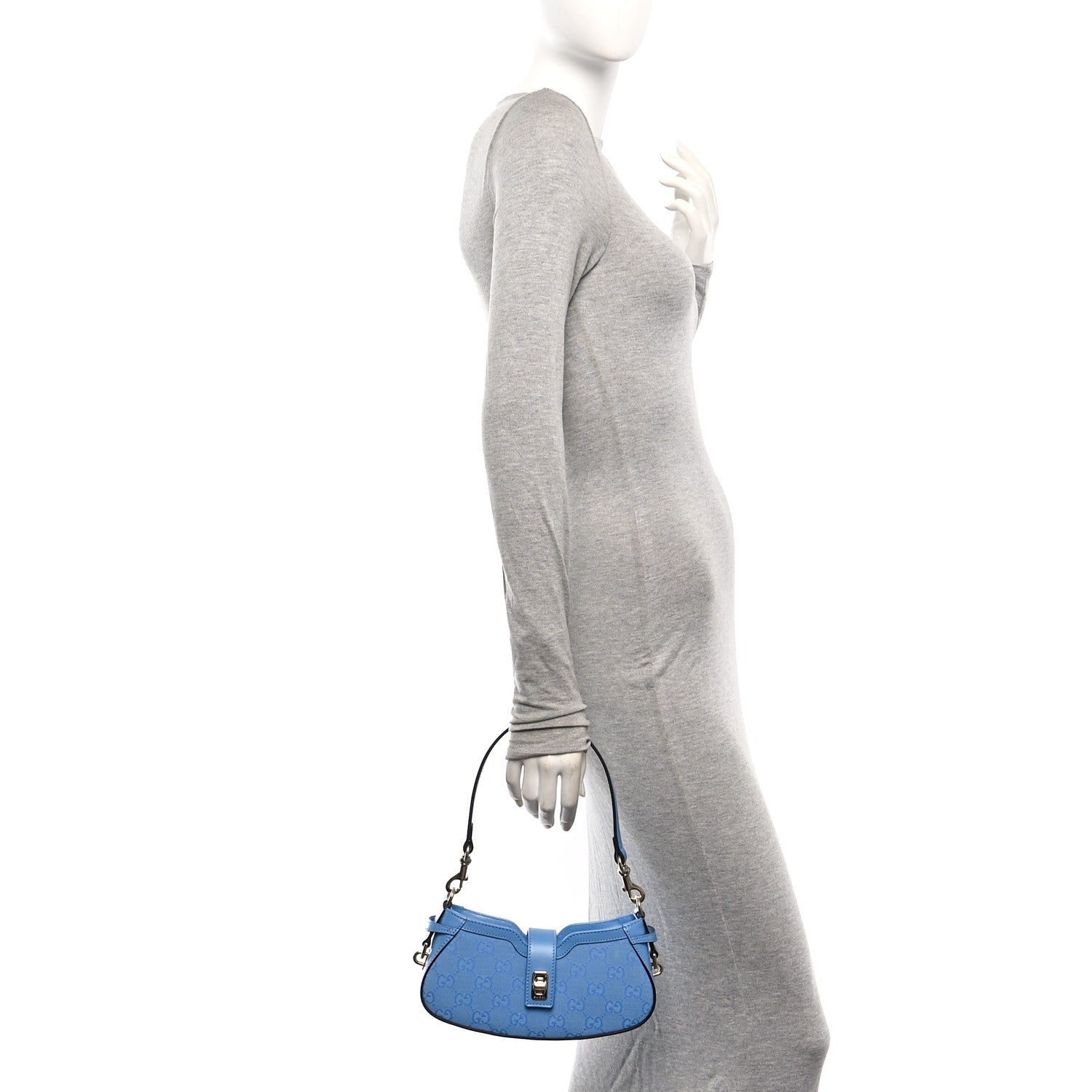 Gucci Calfskin Monogram Mini Moon Side Shoulder Bag Blue 2 of 12