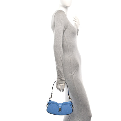 Gucci Calfskin Monogram Mini Moon Side Shoulder Bag Blue 2 of 12