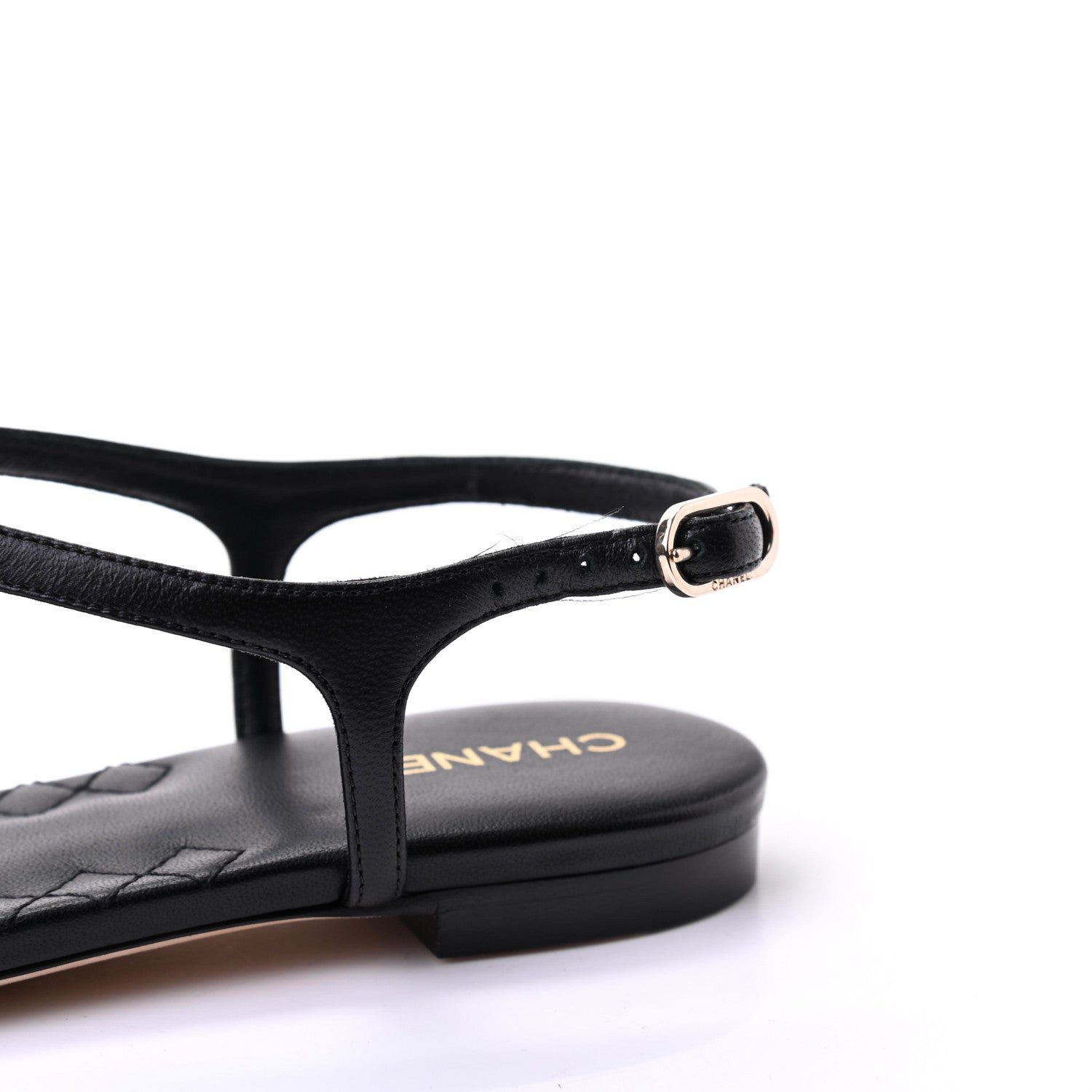Chanel Lambskin Chain CC Logo Thong Sandals 37 Black 9 of 10