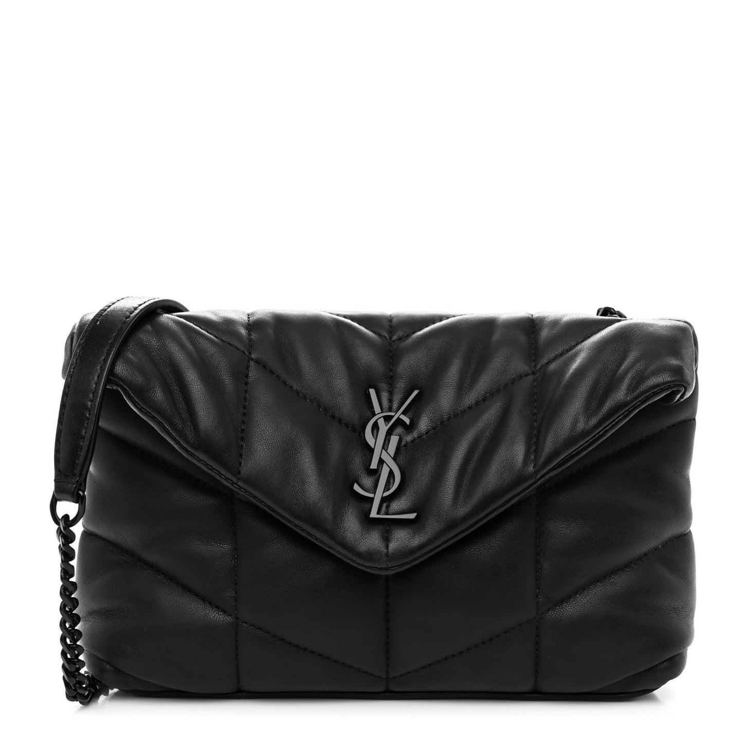Lambskin Quilted Toy Loulou Puffer Monogram Chain Satchel Black