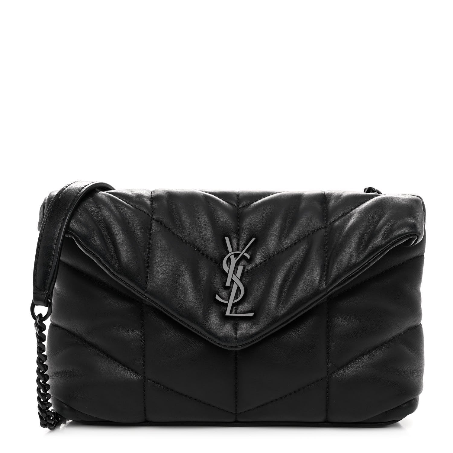 Saint Laurent Lambskin Quilted Toy Loulou Puffer Monogram Chain Satchel Black 1 of 10