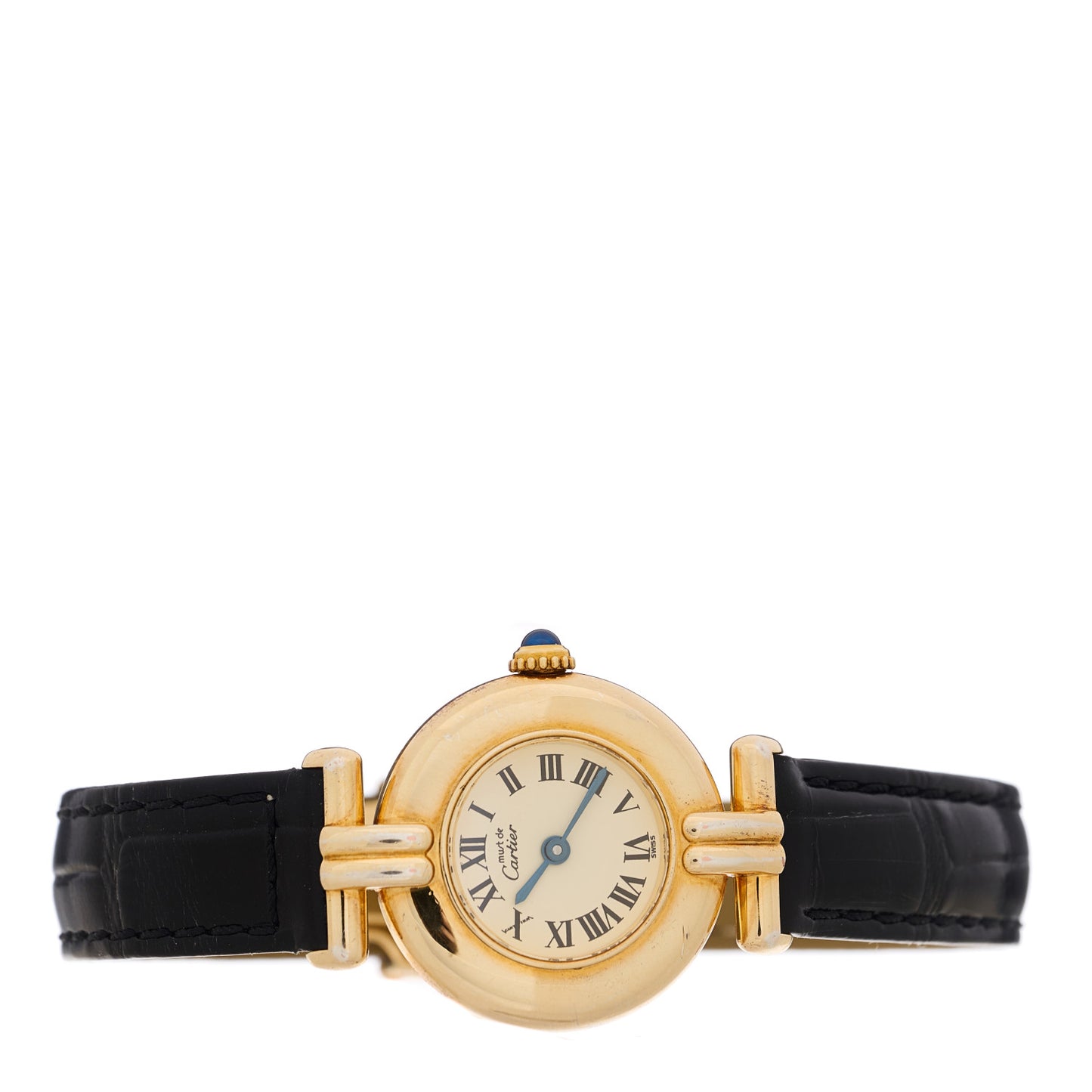 Sterling Silver Vermeil Alligator 24mm Must de Colisee Quartz Watch Black