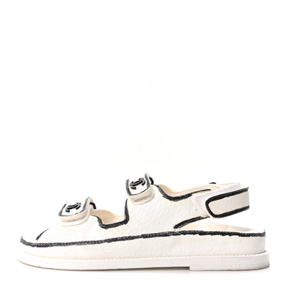 Chanel Calfskin Printed Velcro Dad Sandals 37 White Black 1 of 9