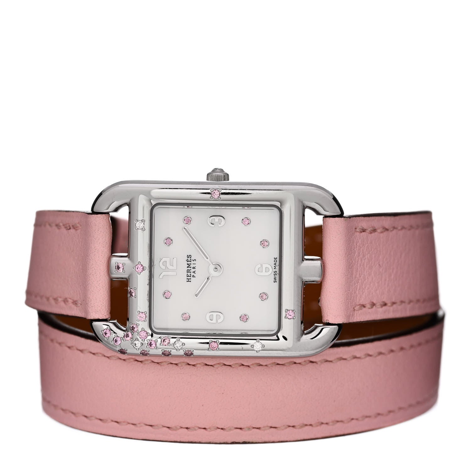 Hermes Stainless Steel Swift Diamond Pink Sapphire Mother of Pearl 23mm Cape Cod Double Tour Quartz Watch Rose Sakura 2 of 5