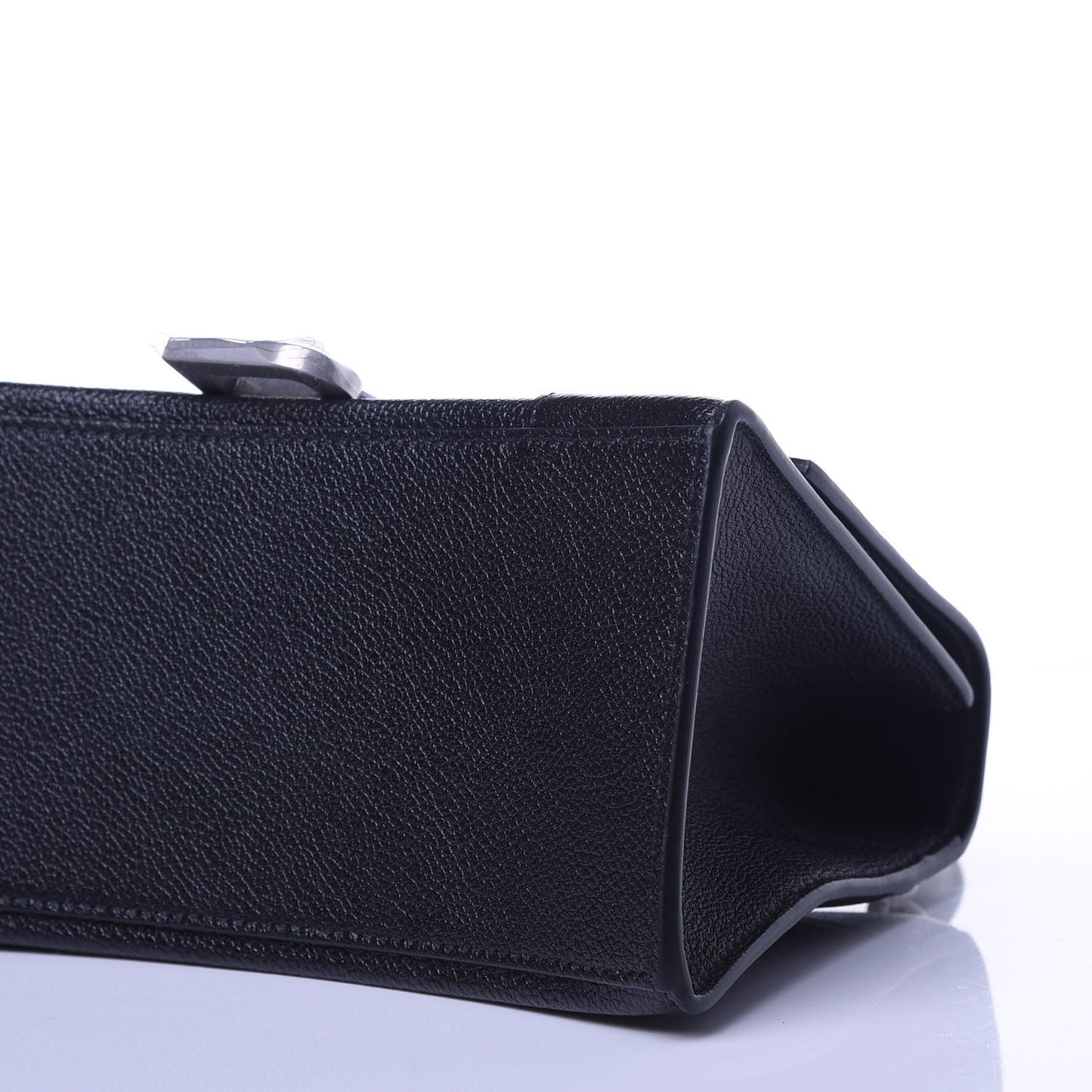 Grained Calfskin Small Hourglass Top Handle Bag Black