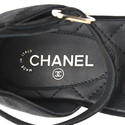 Chanel Grosgrain Cap Toe CC Ankle Strap Sandals 37 Black 7 of 9