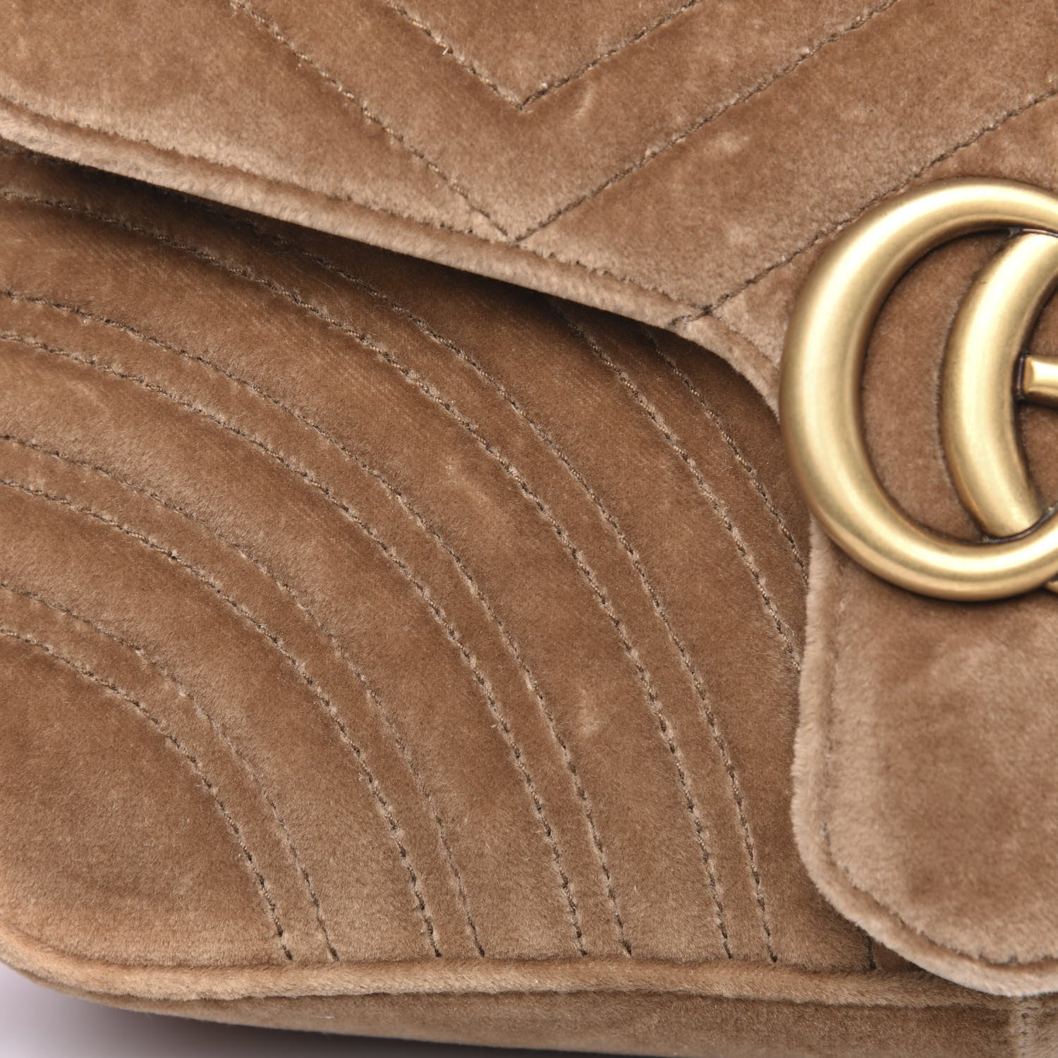 Gucci Velvet Matelasse Small GG Marmont Shoulder Bag Taupe 10 of 10