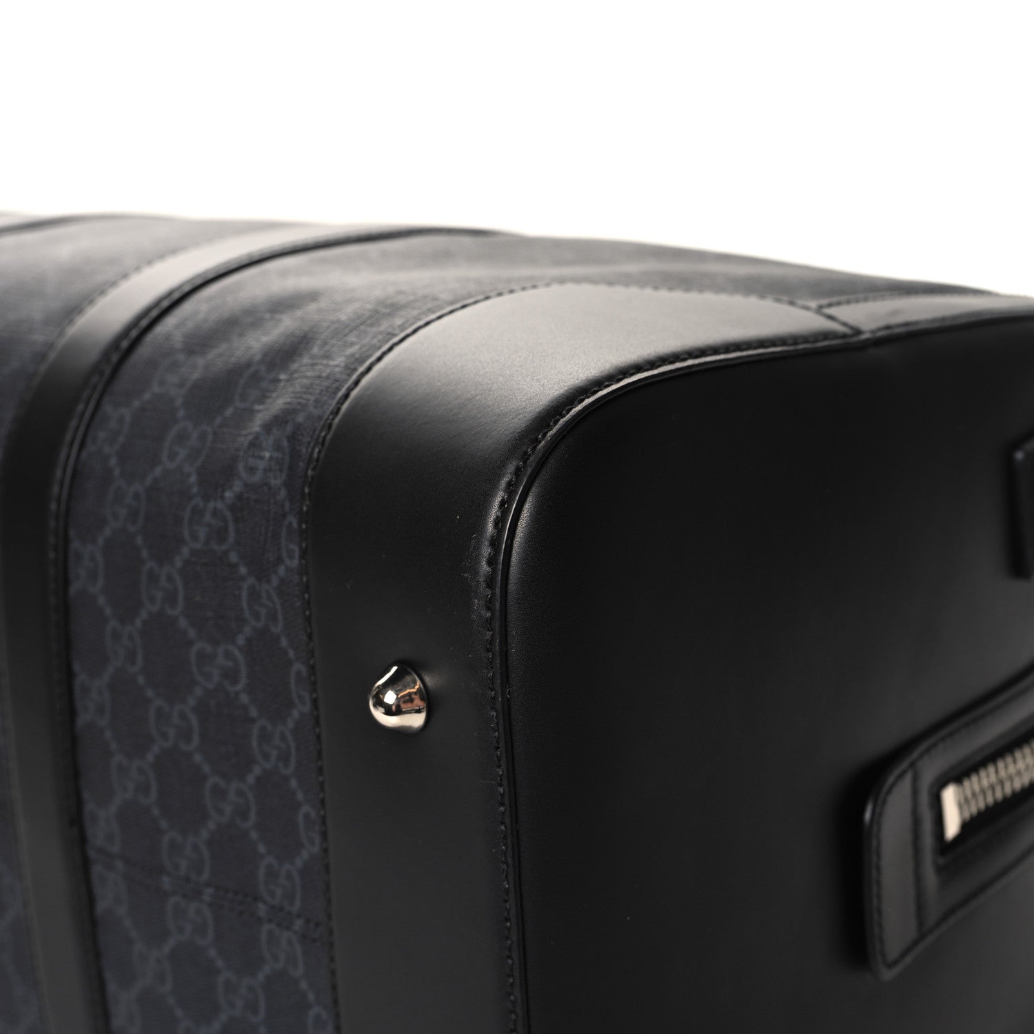 Gucci Soft GG Supreme Monogram Appia Calfskin Web Medium Carry On Duffle Bag Black Grey 8 of 10