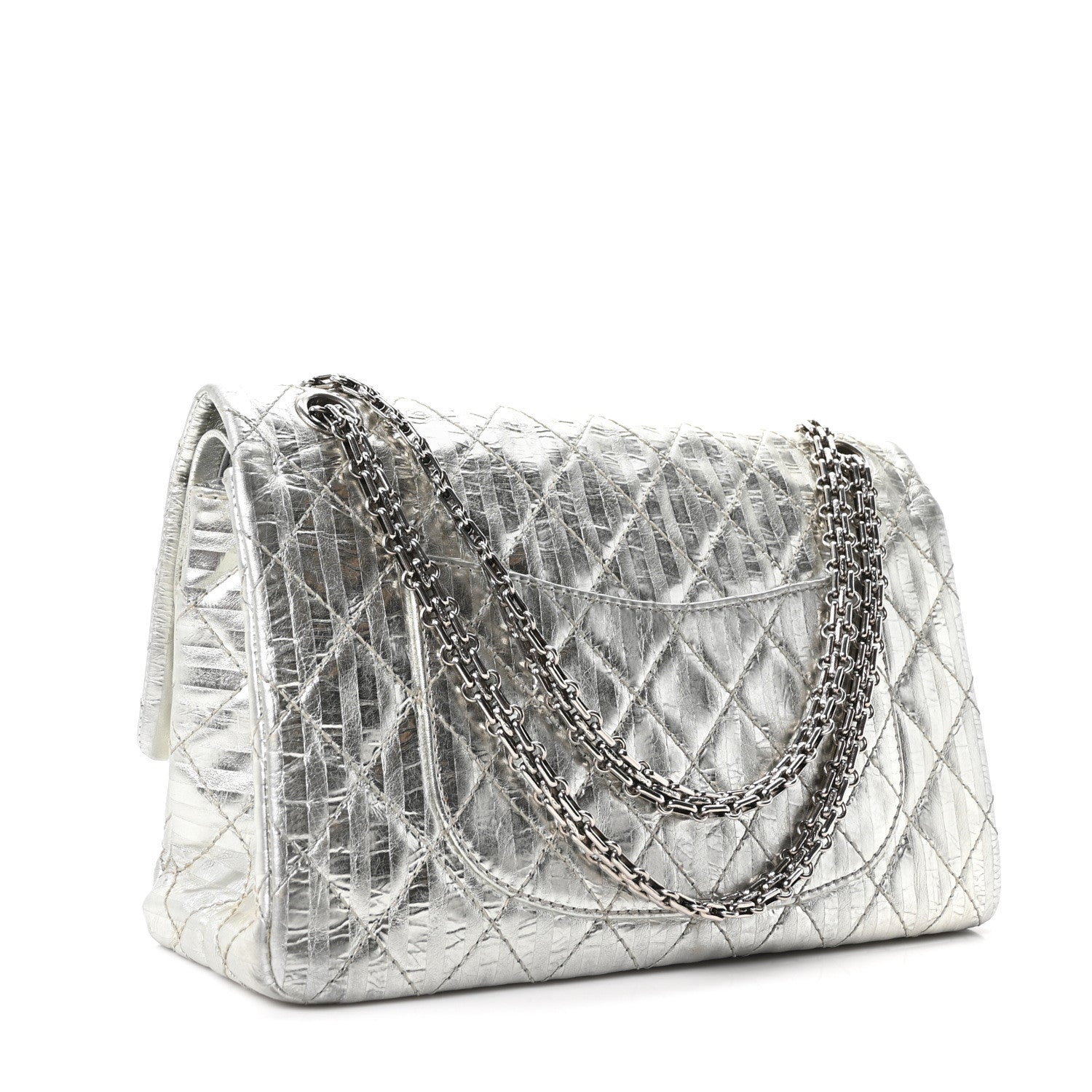 Chanel Metallic Striped Calfskin 2.55 Reissue 226 Flap Silver Silver 3 of 10