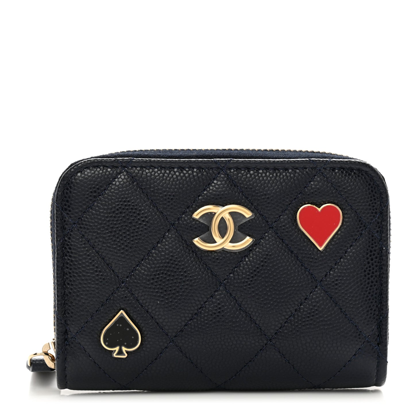 Caviar Enamel Coco Casino Quilted Zip Coin Purse Navy Blue
