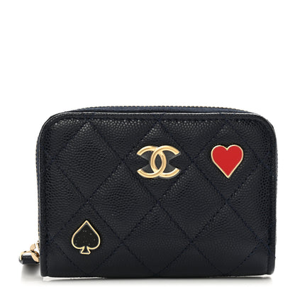 Chanel Caviar Enamel Coco Casino Quilted Zip Coin Purse Navy Blue 1 of 9