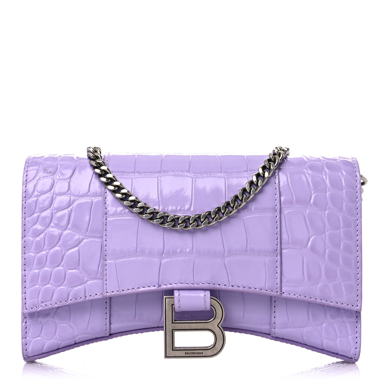 Balenciaga Shiny Calfskin Crocodile Embossed Hourglass Chain Bag Lilac 1 of 14