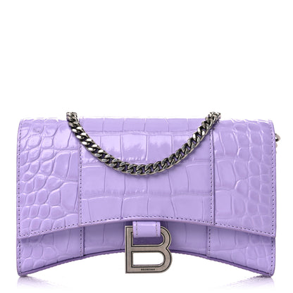 Balenciaga Shiny Calfskin Crocodile Embossed Hourglass Chain Bag Lilac 1 of 14