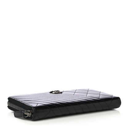Chanel Glazed Calfskin Quilted Small Coco Boy Zip Around Wallet Black 4 of 12