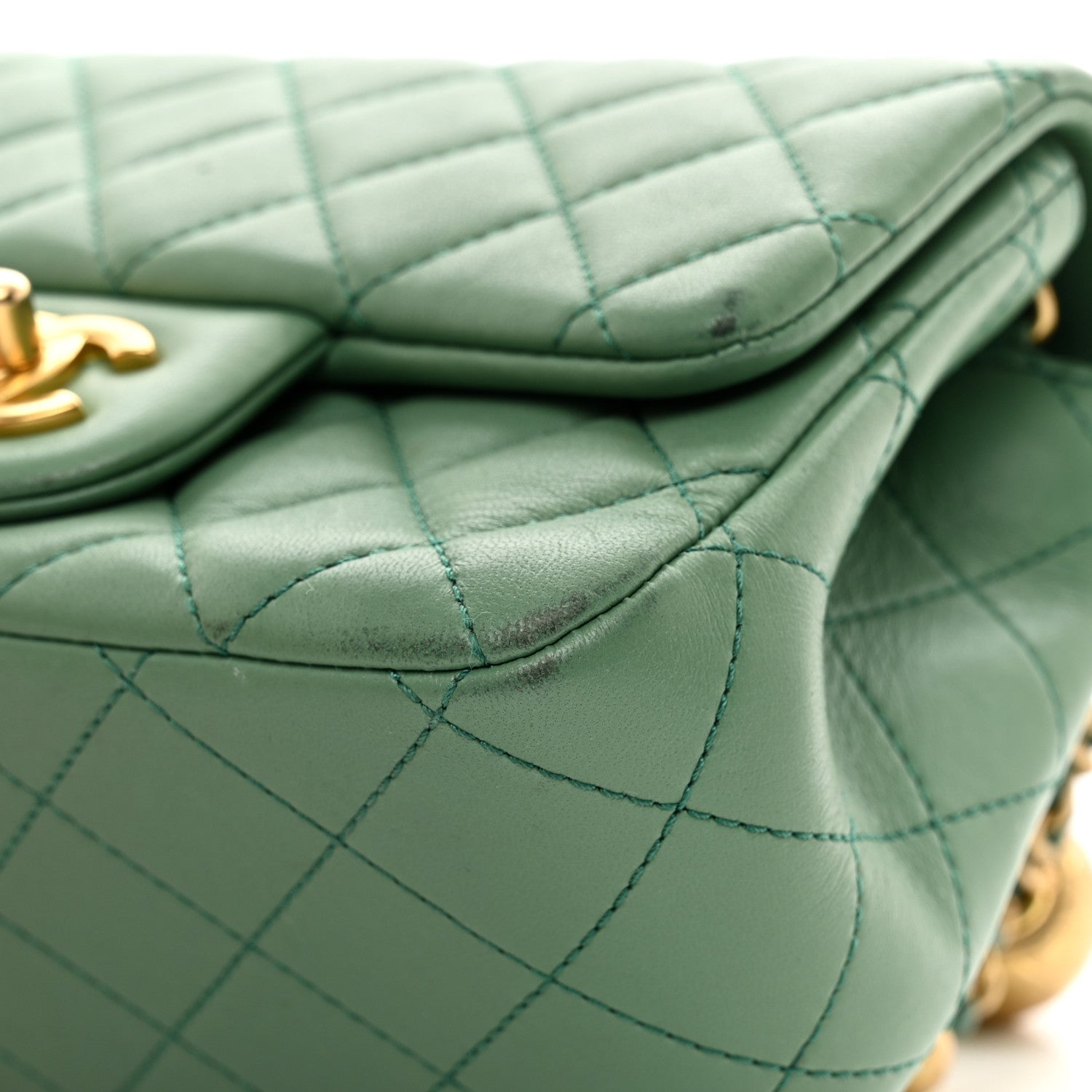 Chanel Lambskin Quilted Mini Pearl Crush Flap Dark Green 10 of 11
