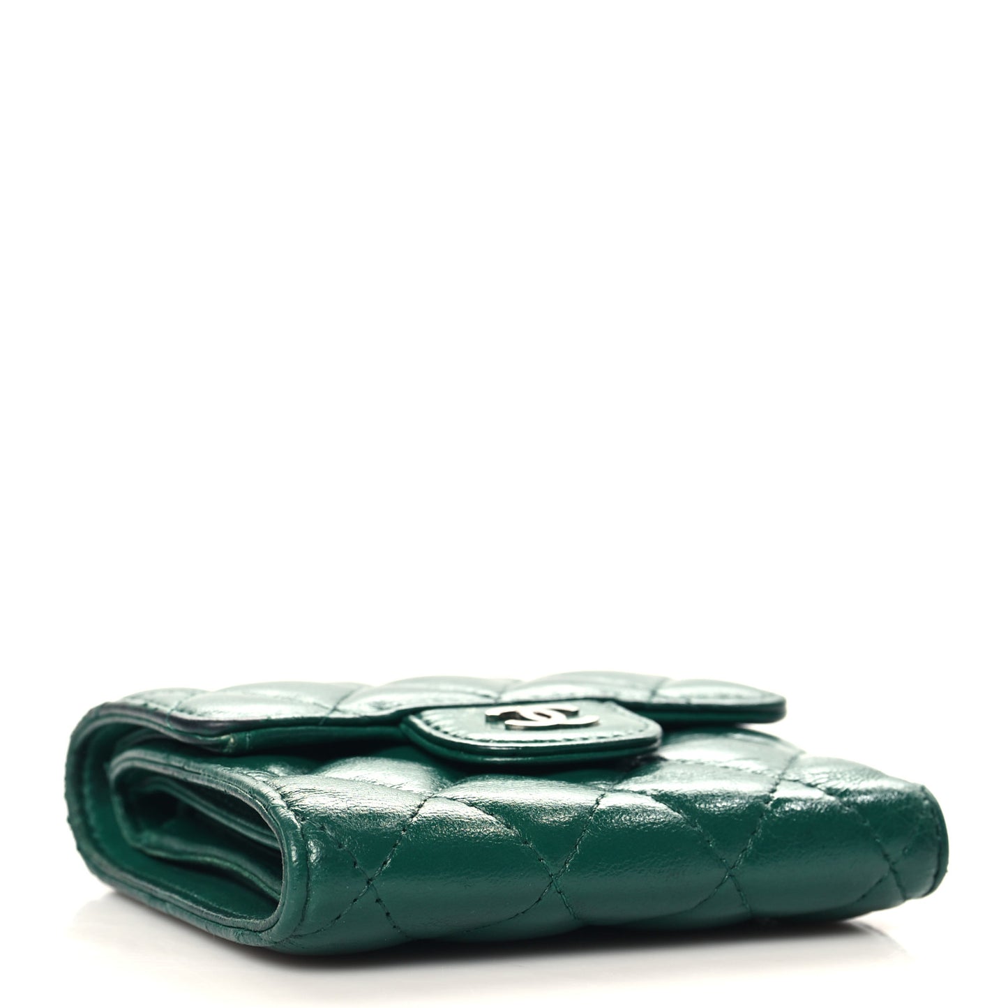 Lambskin Quilted Compact Flap Wallet Green