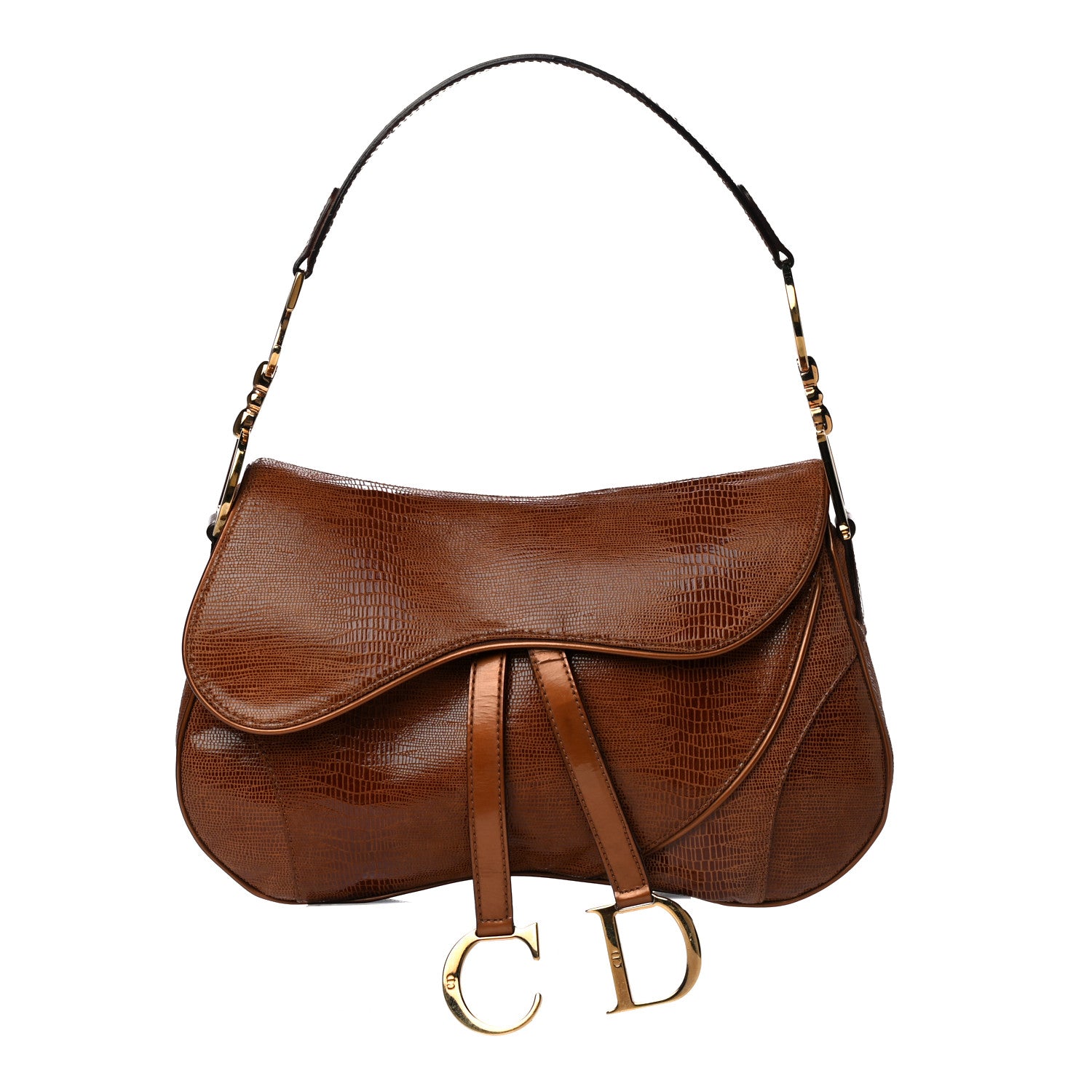 Christian Dior Lizard Double Saddle Bag Brown 1 of 15