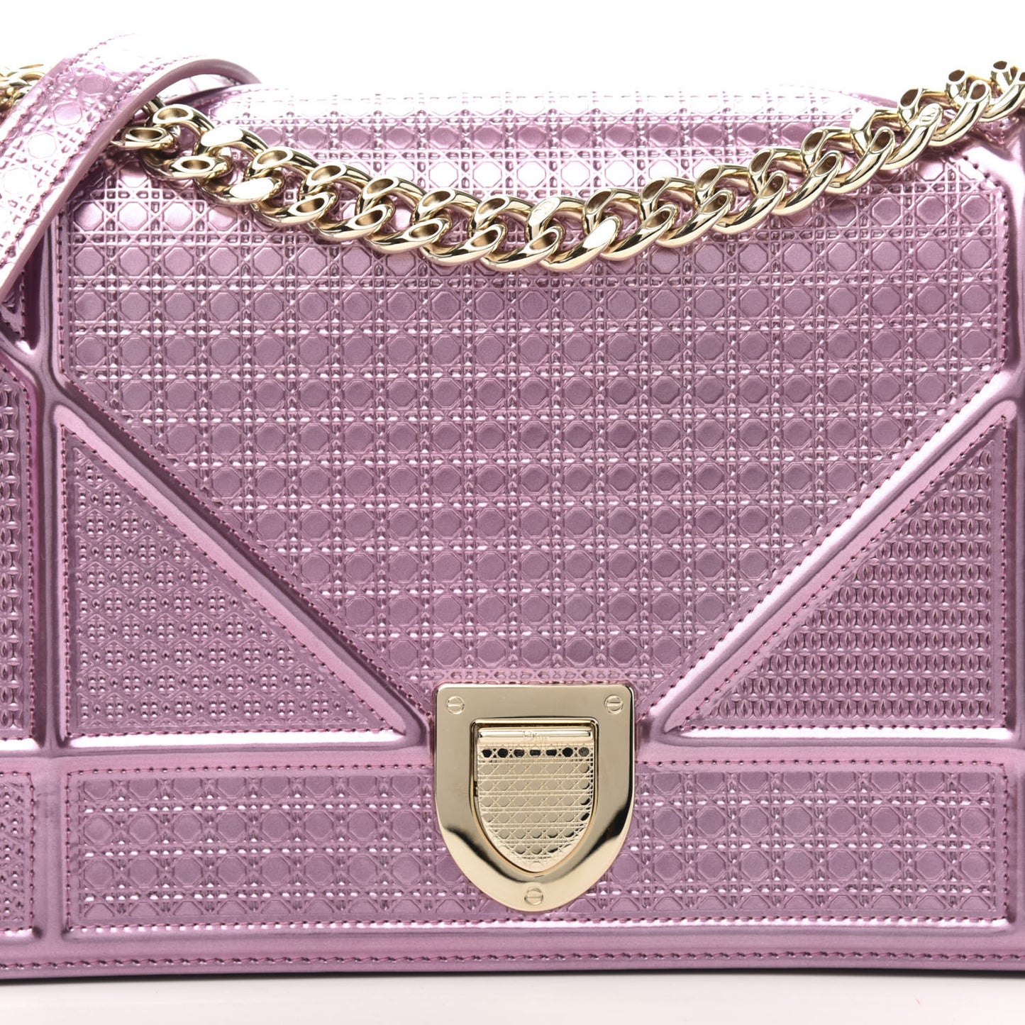 Metallic Patent Micro-Cannage Medium Diorama Flap Bag Pink