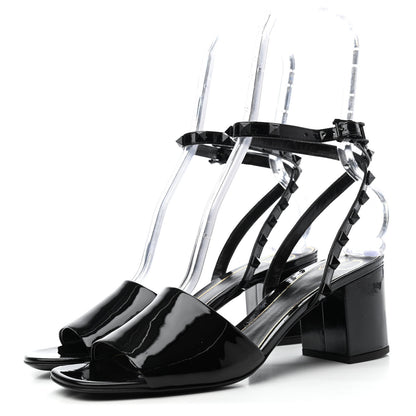 Valentino Garavani Patent Rockstud Block Ankle Strap 60mm Sandals 38.5 Black 3 of 4