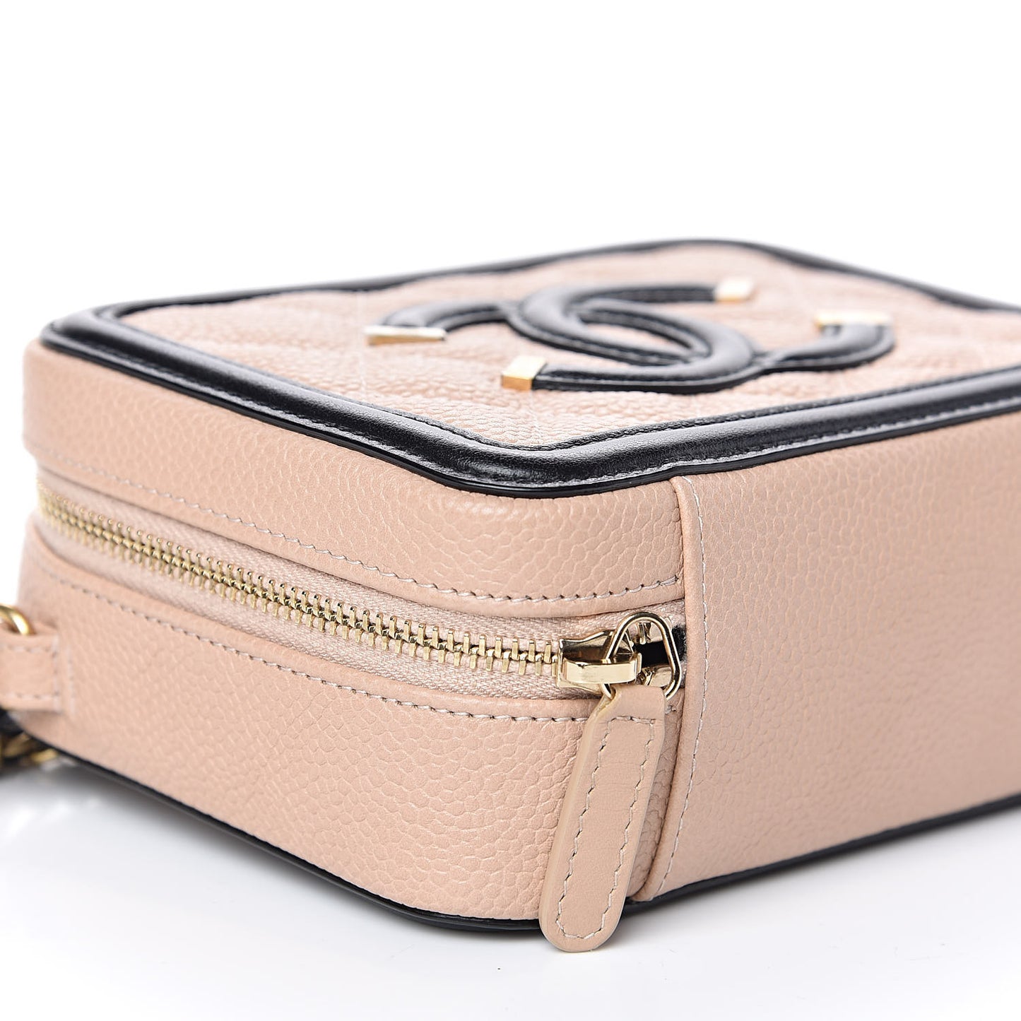 Caviar Quilted CC Filigree Vanity Clutch With Chain Beige Black