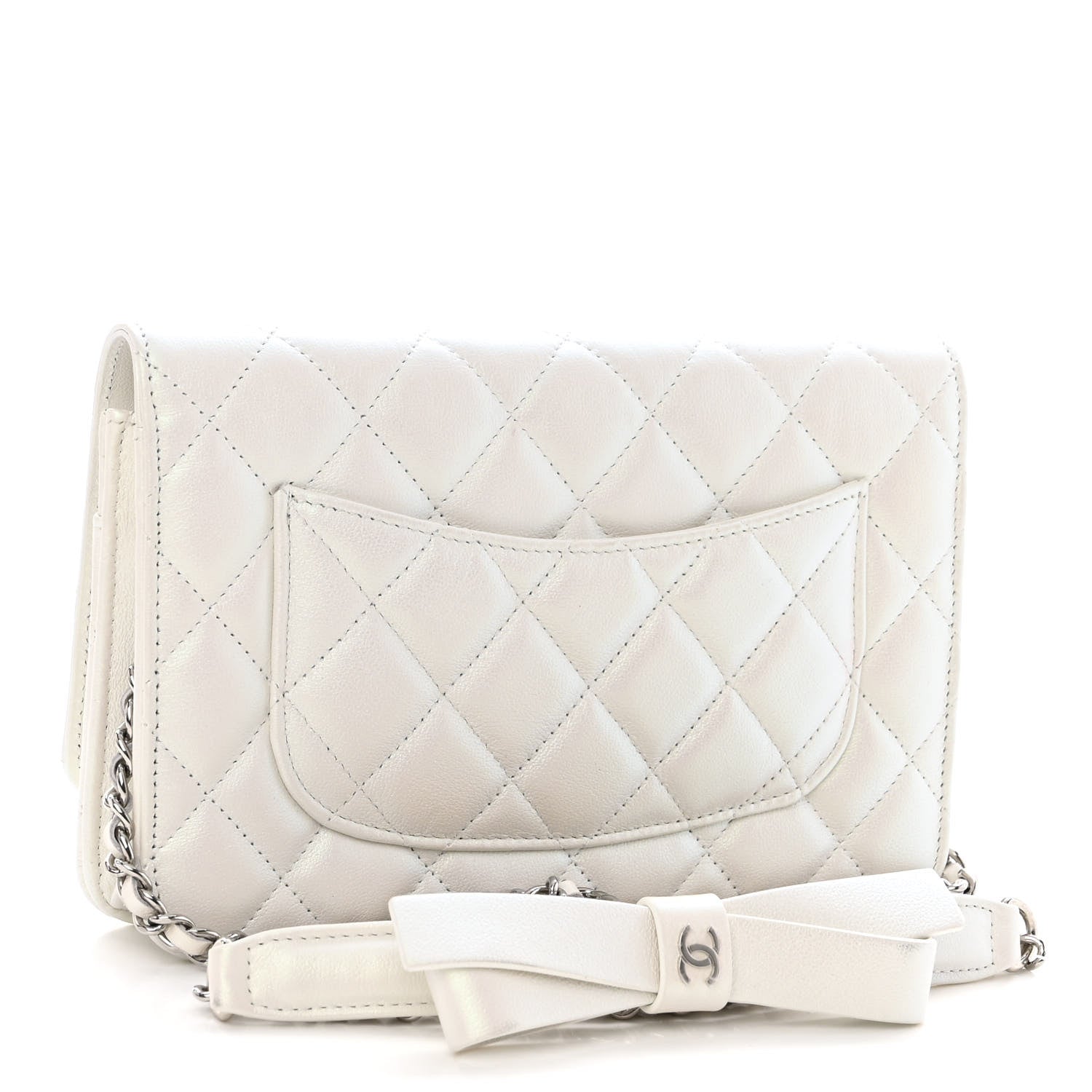 Chanel Lambskin Quilted Coco Bow Wallet On Chain WOC White 3 of 11