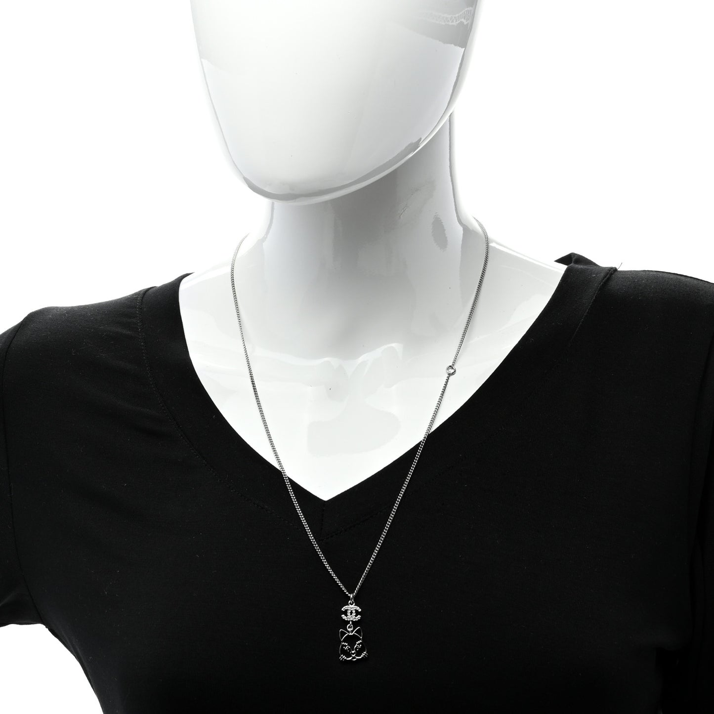 Crystal Emoji Choupette Cat Pendant Necklace Silver