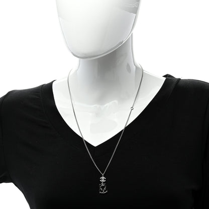 Chanel Crystal Emoji Choupette Cat Pendant Necklace Silver 2 of 4