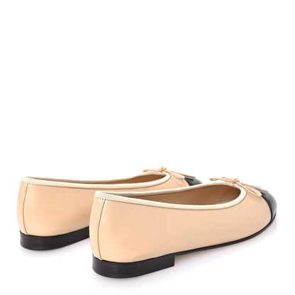 Chanel Lambskin Cap Toe CC Ballerina Flats 39.5 Beige Black 4 of 8