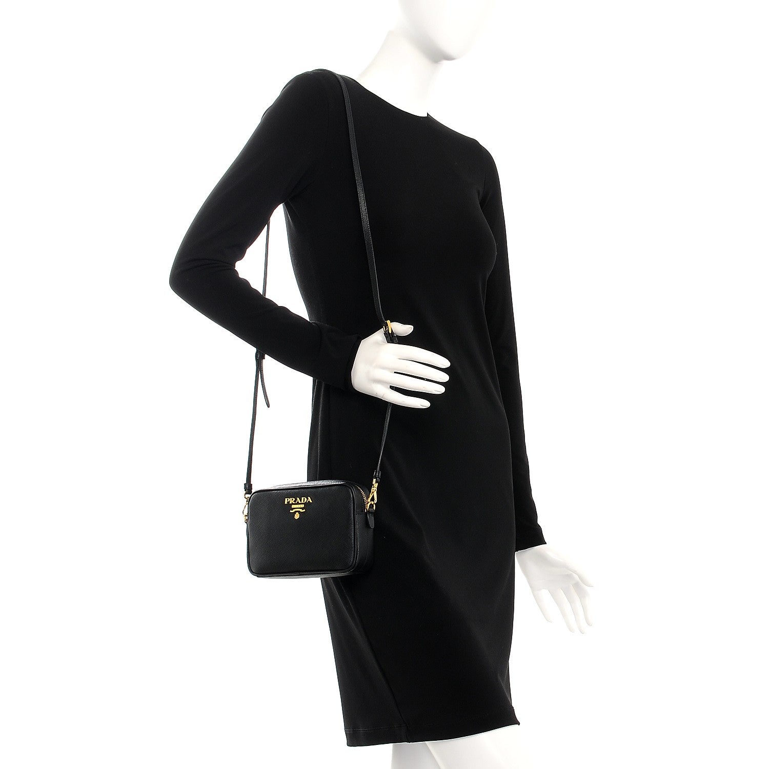 Prada Saffiano Mini Camera Crossbody Bag Nero Black 2 of 9
