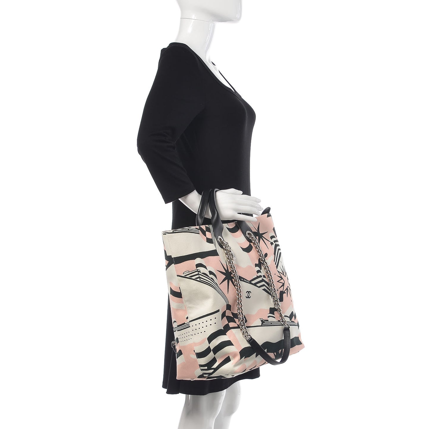 Canvas Cruise Print Tote Pink White Black