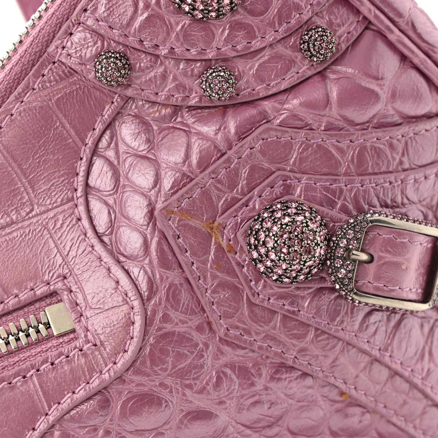 Metallic Extra Supple Calfskin Crystal Crocodile Embossed Small Le Cagole Shoulder Bag Pink